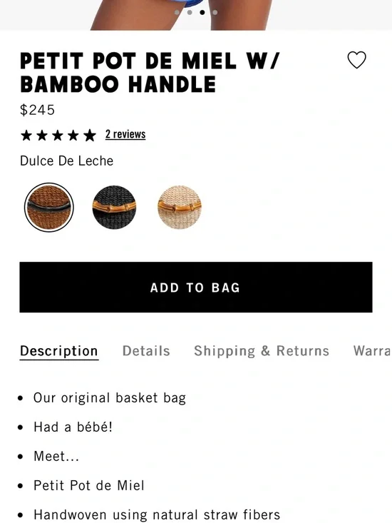 Clare V PETIT POT DE MIEL W/ BAMBOO HANDLE in Dulce De Leche NWT $245 - Picture 5 of 10